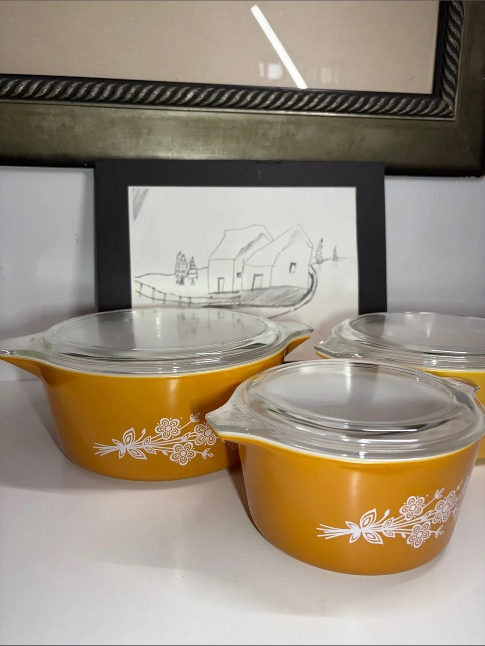 PYREX Butterfly Gold Casserole( Set Of 3 with Lid )
